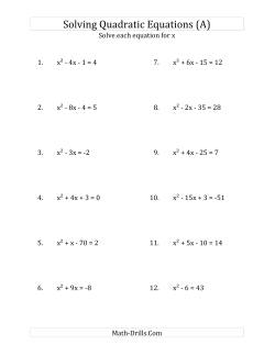 Solving Quadratic Equations for x with 'a' Coefficients of 1 (Equations equal an integer)