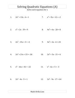 Solving Quadratic Equations for x with 'a' Coefficients up to 4 (Equations equal an integer)