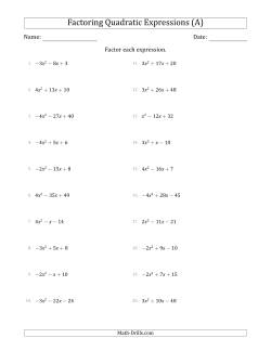 Factoring Quadratic Expressions with Positive or Negative 'a' Coefficients up to 4