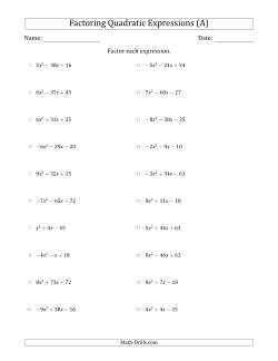 Factoring Quadratic Expressions with Positive or Negative 'a' Coefficients up to 9