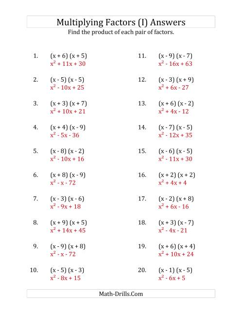 The Multiplying Factors of Quadratic Expressions with x Coefficients of 1 (I) Math Worksheet Page 2