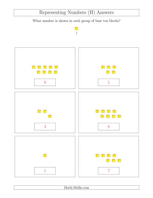 The Representing Numbers to 9 with Base Ten Blocks (H) Math Worksheet Page 2