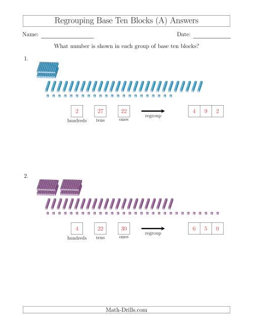 The Representing Numbers with Base Ten Blocks that Require Regrouping (No Thousands) (A) Math Worksheet Page 2