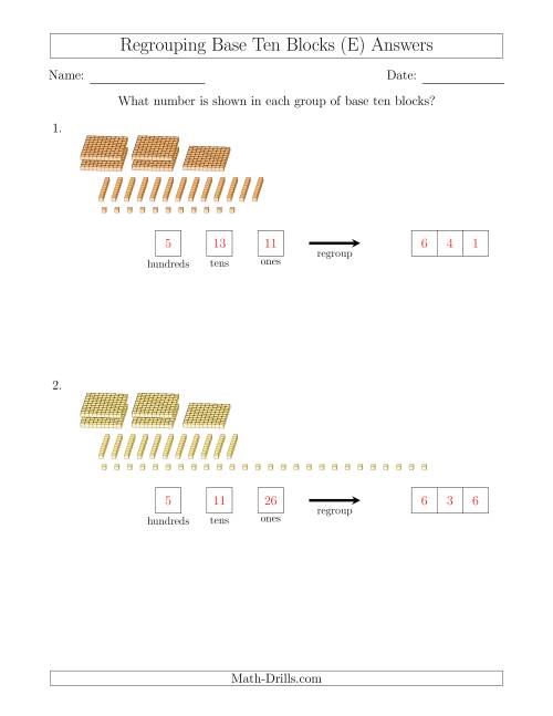 The Representing Numbers with Base Ten Blocks that Require Regrouping (No Thousands) (E) Math Worksheet Page 2