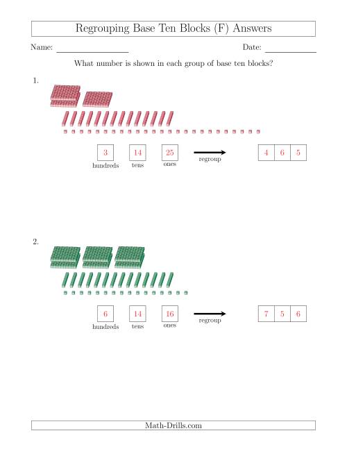 The Representing Numbers with Base Ten Blocks that Require Regrouping (No Thousands) (F) Math Worksheet Page 2