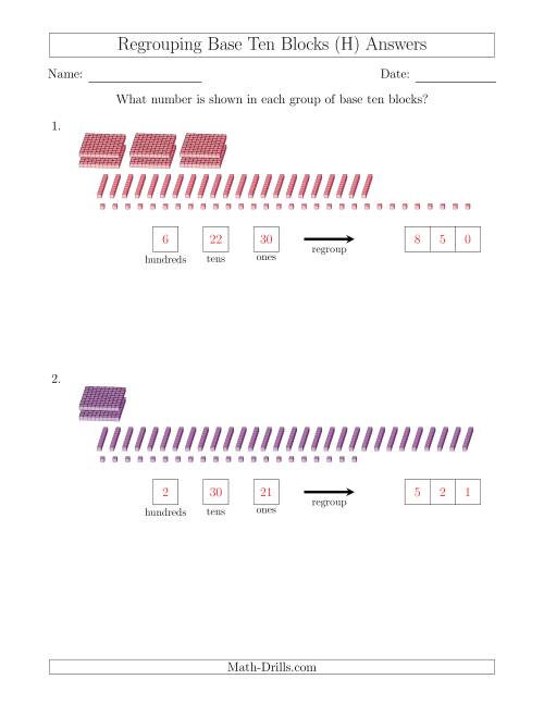 The Representing Numbers with Base Ten Blocks that Require Regrouping (No Thousands) (H) Math Worksheet Page 2
