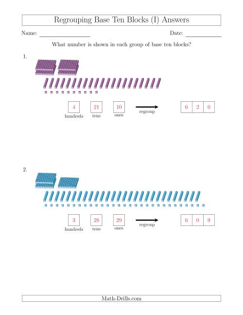 The Representing Numbers with Base Ten Blocks that Require Regrouping (No Thousands) (I) Math Worksheet Page 2