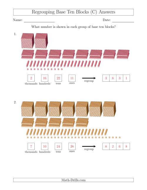 The Representing Numbers with Base Ten Blocks that Require Regrouping (C) Math Worksheet Page 2