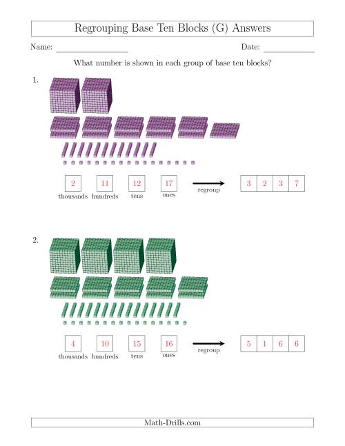 The Representing Numbers with Base Ten Blocks that Require Regrouping (G) Math Worksheet Page 2