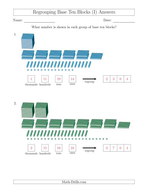 The Representing Numbers with Base Ten Blocks that Require Regrouping (I) Math Worksheet Page 2