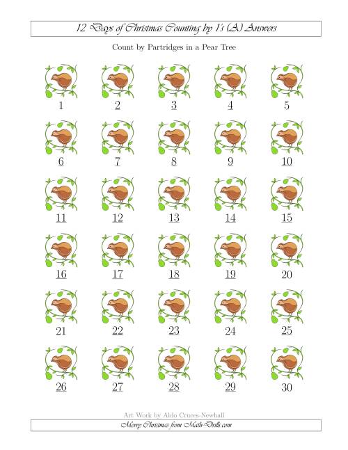 The 12 Days of Christmas Counting by Partridges in a Pear Tree (A) Math Worksheet Page 2