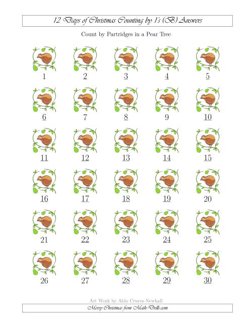 The 12 Days of Christmas Counting by Partridges in a Pear Tree (B) Math Worksheet Page 2