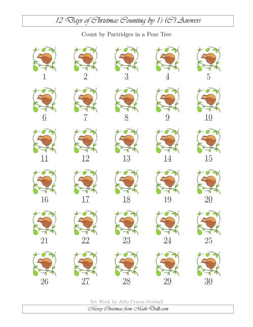 The 12 Days of Christmas Counting by Partridges in a Pear Tree (C) Math Worksheet Page 2