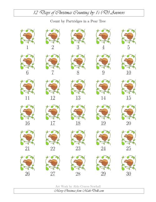 The 12 Days of Christmas Counting by Partridges in a Pear Tree (D) Math Worksheet Page 2