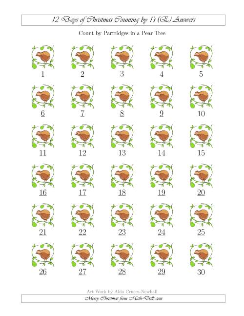 The 12 Days of Christmas Counting by Partridges in a Pear Tree (E) Math Worksheet Page 2