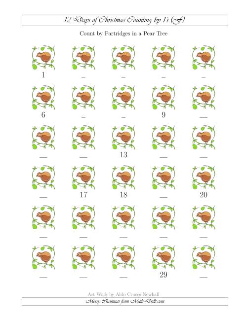 The 12 Days of Christmas Counting by Partridges in a Pear Tree (F) Math Worksheet