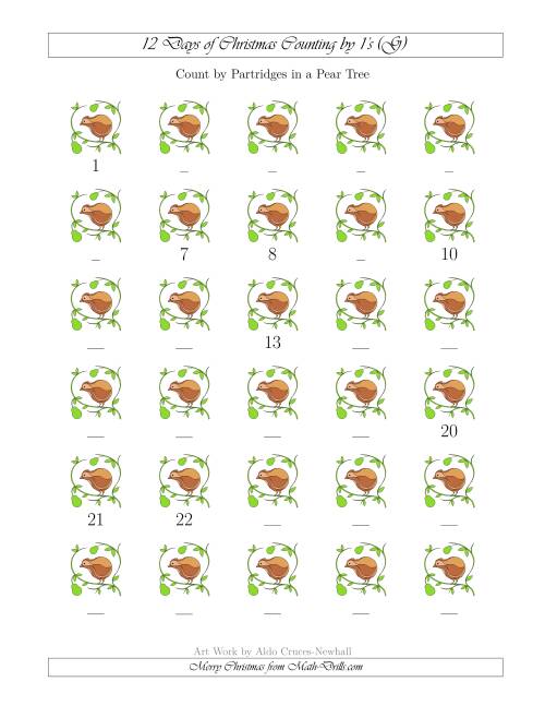 The 12 Days of Christmas Counting by Partridges in a Pear Tree (G) Math Worksheet
