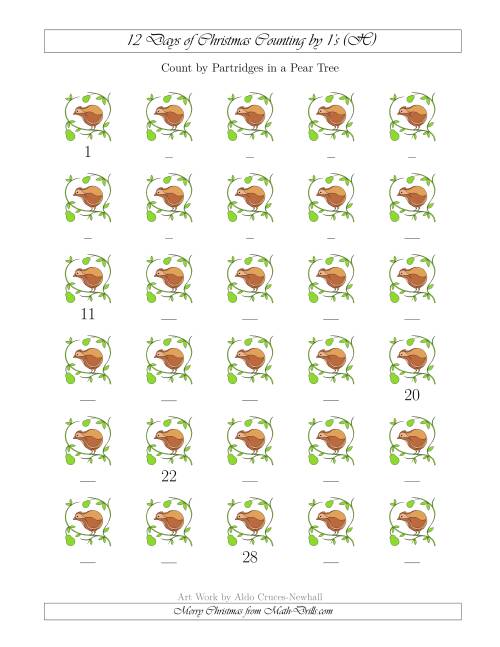 The 12 Days of Christmas Counting by Partridges in a Pear Tree (H) Math Worksheet