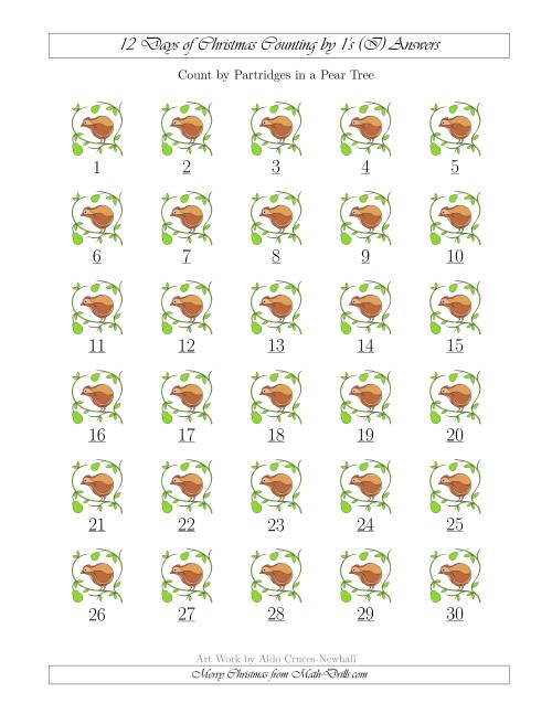 The 12 Days of Christmas Counting by Partridges in a Pear Tree (I) Math Worksheet Page 2