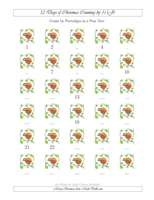 The 12 Days of Christmas Counting by Partridges in a Pear Tree (J) Math Worksheet