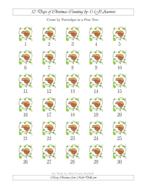 The 12 Days of Christmas Counting by Partridges in a Pear Tree (J) Math Worksheet Page 2