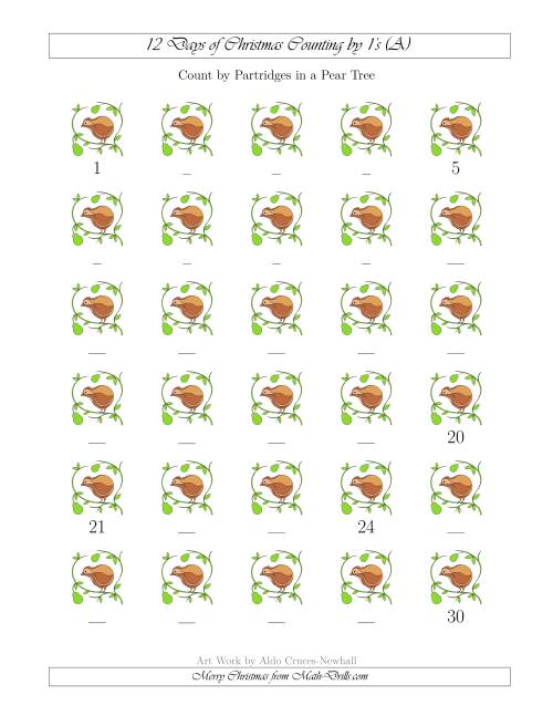 The 12 Days of Christmas Counting by Partridges in a Pear Tree (All) Math Worksheet