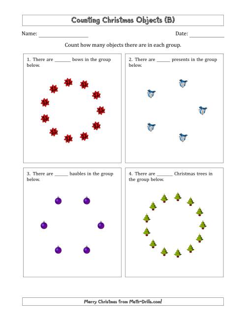 The Counting Christmas Objects in Circular Arrangements (B) Math Worksheet