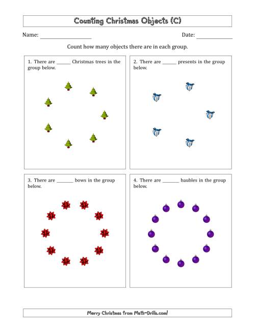 The Counting Christmas Objects in Circular Arrangements (C) Math Worksheet