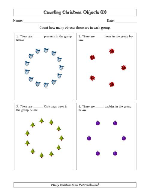 The Counting Christmas Objects in Circular Arrangements (D) Math Worksheet