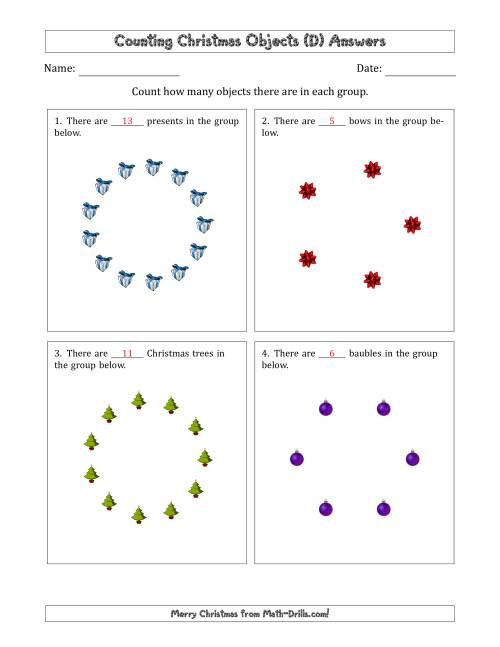 The Counting Christmas Objects in Circular Arrangements (D) Math Worksheet Page 2
