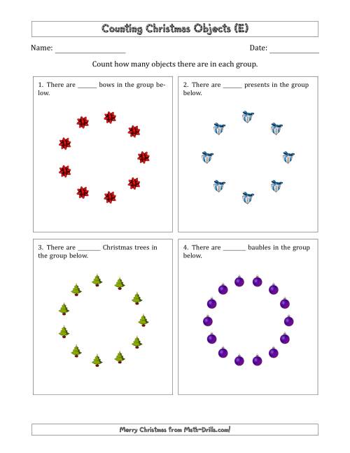 The Counting Christmas Objects in Circular Arrangements (E) Math Worksheet