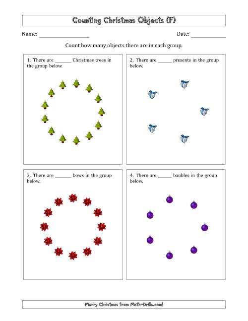 The Counting Christmas Objects in Circular Arrangements (F) Math Worksheet