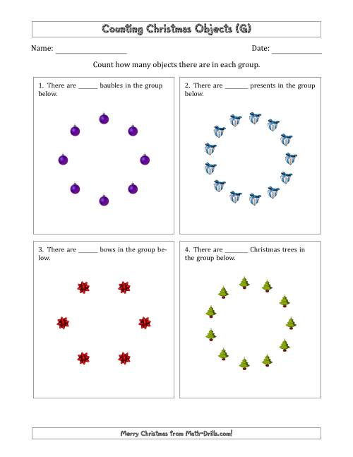 The Counting Christmas Objects in Circular Arrangements (G) Math Worksheet