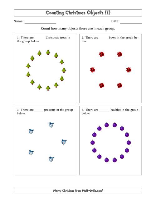 The Counting Christmas Objects in Circular Arrangements (I) Math Worksheet