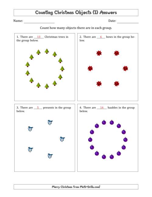 The Counting Christmas Objects in Circular Arrangements (I) Math Worksheet Page 2
