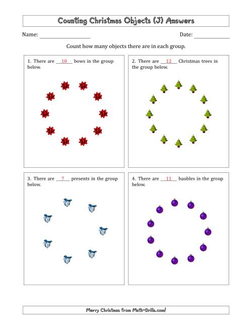 The Counting Christmas Objects in Circular Arrangements (J) Math Worksheet Page 2