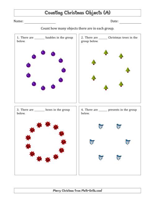 The Counting Christmas Objects in Circular Arrangements (All) Math Worksheet