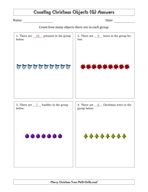 The Counting Christmas Objects in Counting Christmas Objects in Horizontal Linear Arrangements (G) Math Worksheet Page 2