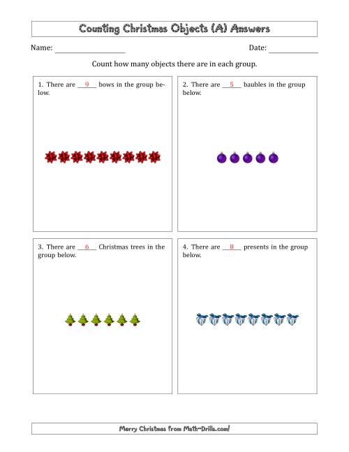 The Counting Christmas Objects in Counting Christmas Objects in Horizontal Linear Arrangements (All) Math Worksheet Page 2