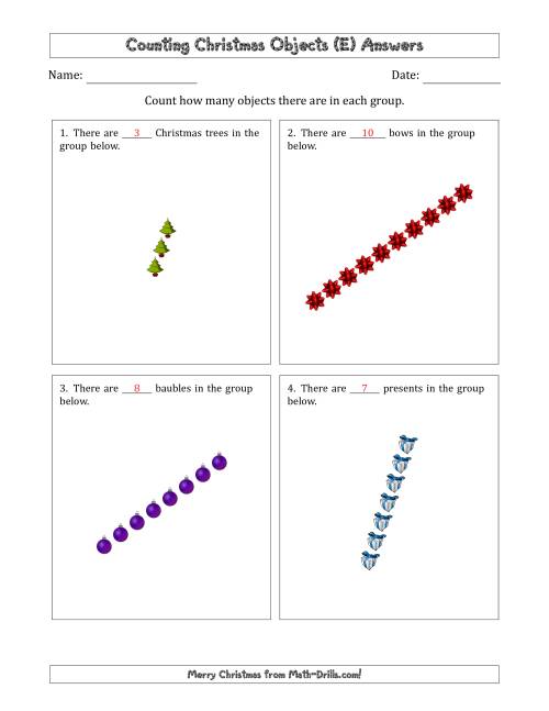 The Counting Christmas Objects in Rotated Linear Arrangements (E) Math Worksheet Page 2