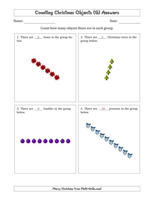 The Counting Christmas Objects in Rotated Linear Arrangements (G) Math Worksheet Page 2