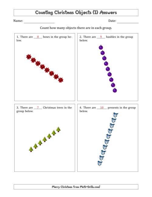 The Counting Christmas Objects in Rotated Linear Arrangements (I) Math Worksheet Page 2