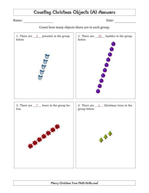 The Counting Christmas Objects in Rotated Linear Arrangements (All) Math Worksheet Page 2