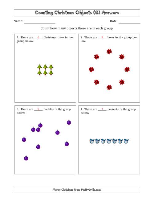The Counting Christmas Objects in Various Arrangements (Easier Version) (G) Math Worksheet Page 2