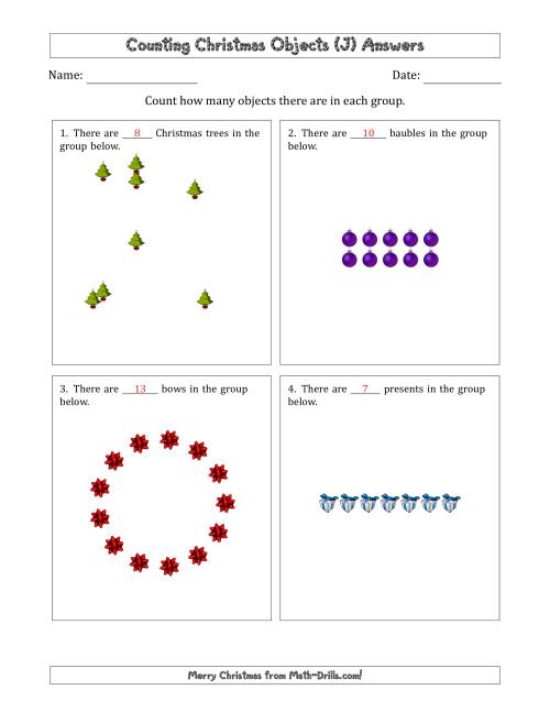 The Counting Christmas Objects in Various Arrangements (Easier Version) (J) Math Worksheet Page 2