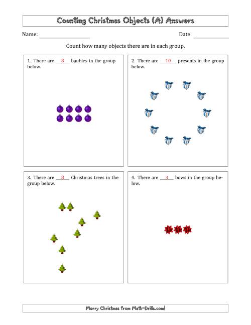 The Counting Christmas Objects in Various Arrangements (Easier Version) (All) Math Worksheet Page 2