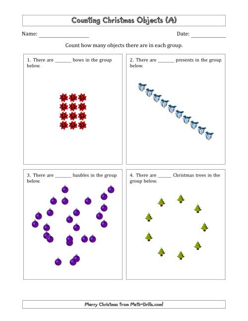 The Counting Christmas Objects in Various Arrangements (Harder Version) (A) Math Worksheet