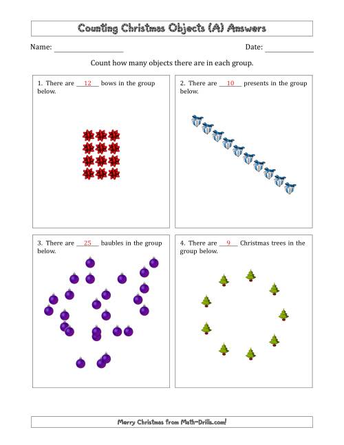 The Counting Christmas Objects in Various Arrangements (Harder Version) (A) Math Worksheet Page 2
