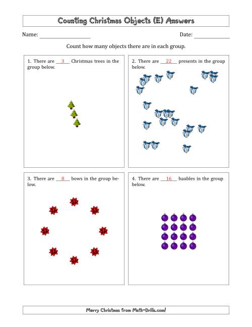 The Counting Christmas Objects in Various Arrangements (Harder Version) (E) Math Worksheet Page 2