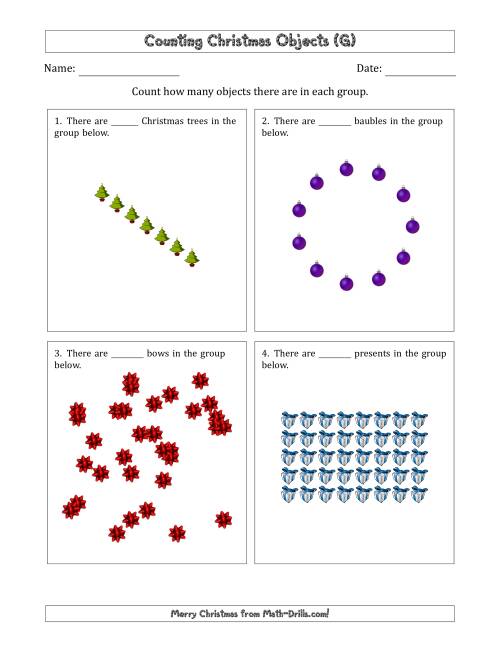 The Counting Christmas Objects in Various Arrangements (Harder Version) (G) Math Worksheet